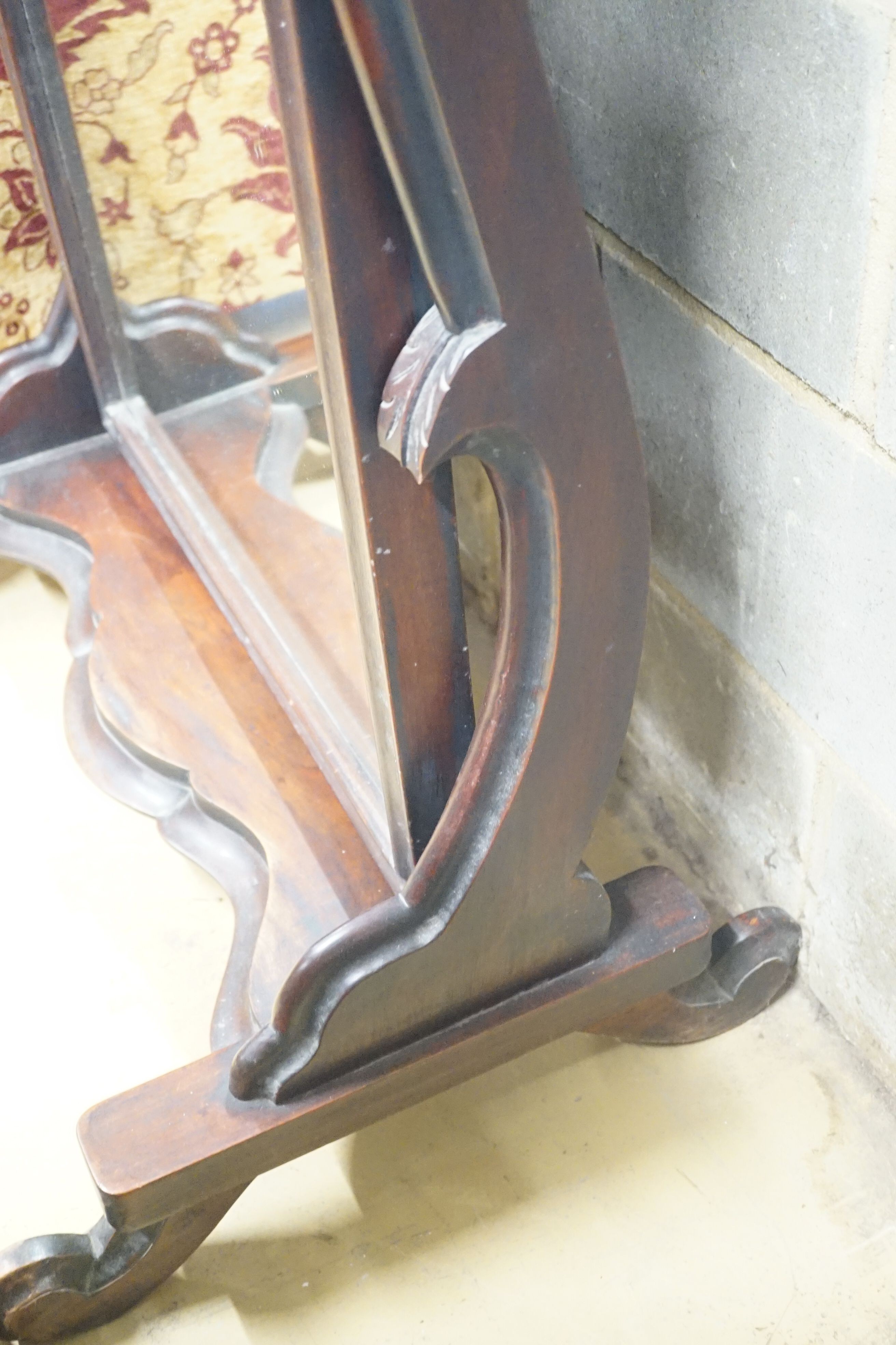 A Victorian mahogany cheval mirror, width 74cm height 153cm